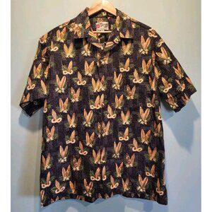 Mens Hilo Hattie Black Brown Surfboard Short Sleeve Button Up Hawaiian Shirt XL